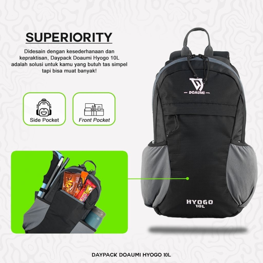 DOAUMI HYOGO DAYPACK 10 LITER DAYPACK UNTUK TEKTOK GUNUNG UNTUK SEKOLAH UNTUK MAIN