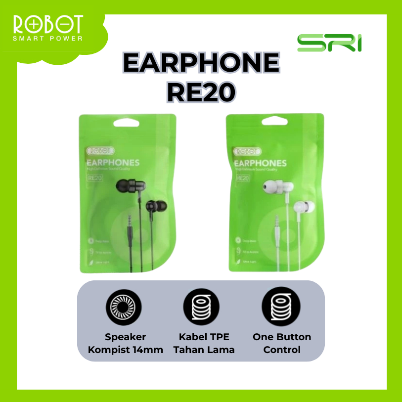 ROBOT RE20 Earphone Headshet RE20 ROBOT Earphone Android/iPhone Original