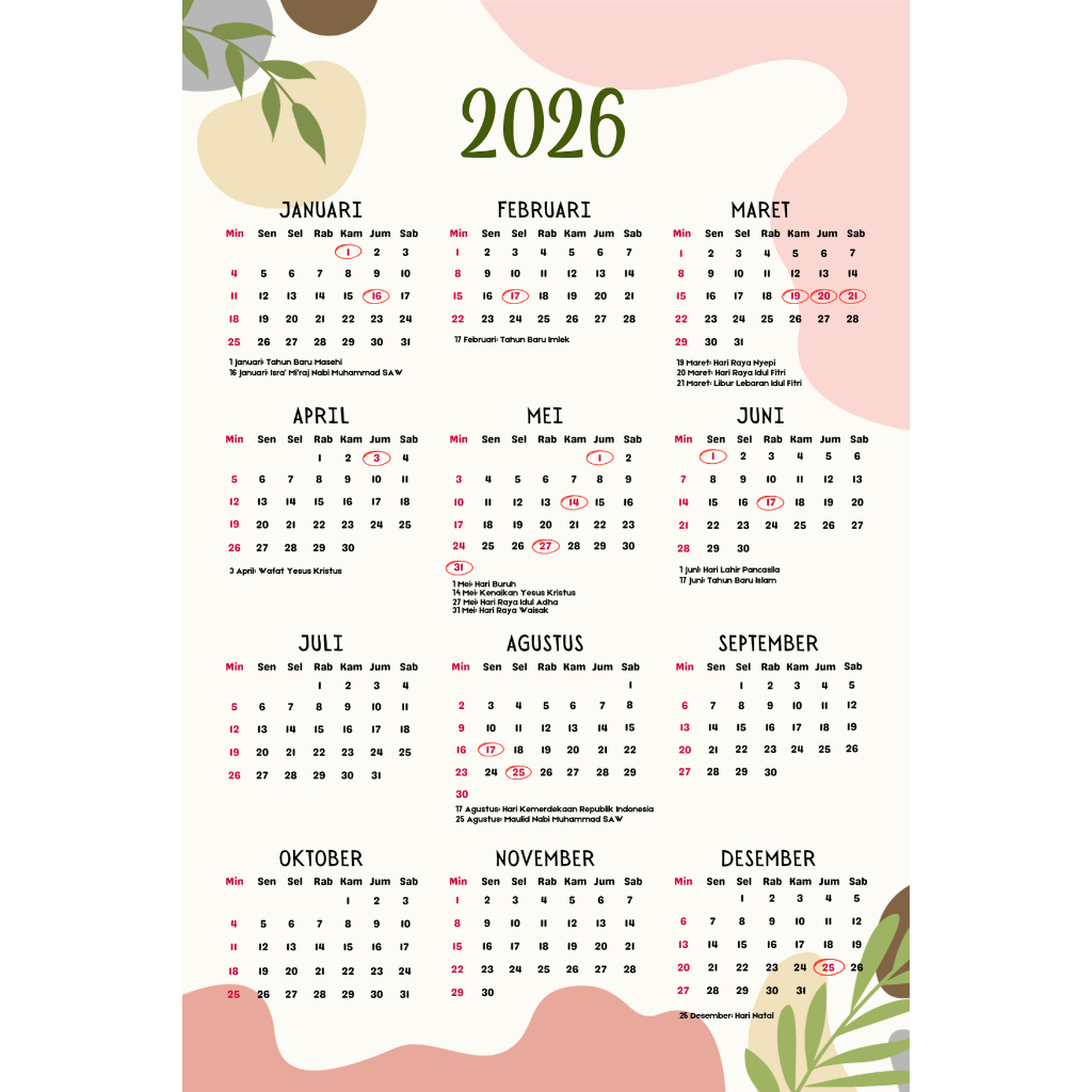 

[A3+] Kalender Dinding 2026 Estetik - Kalender 2026 Aesthetic - Wall Calendar