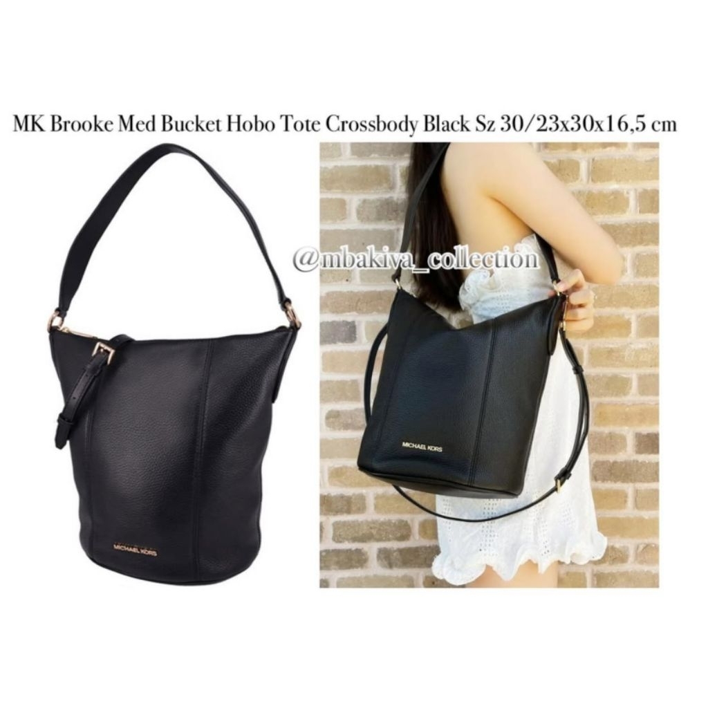 MK Brooke Med Bucket Hobo Tote Crossbody Black