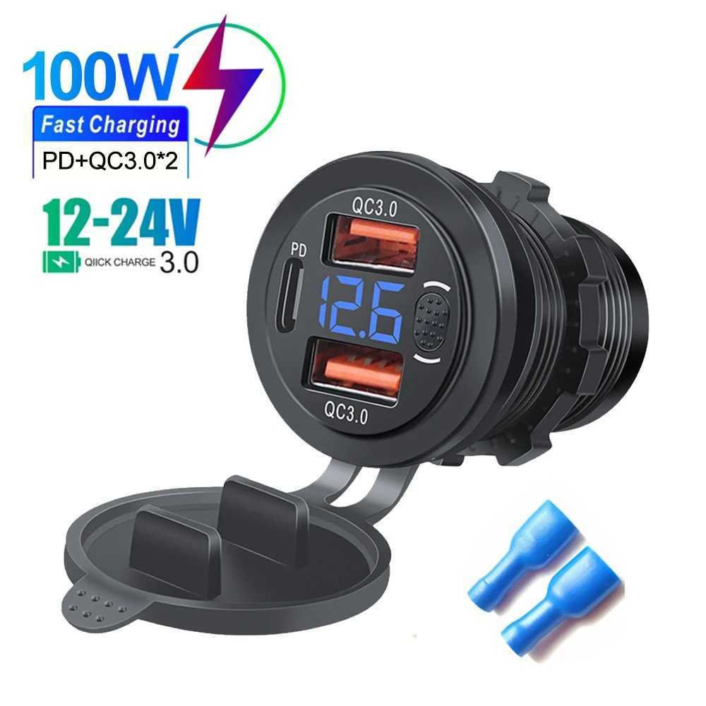 Charger Motor 3 Port USB Fast Charging dengan LED Voltmeter Waterproof Original