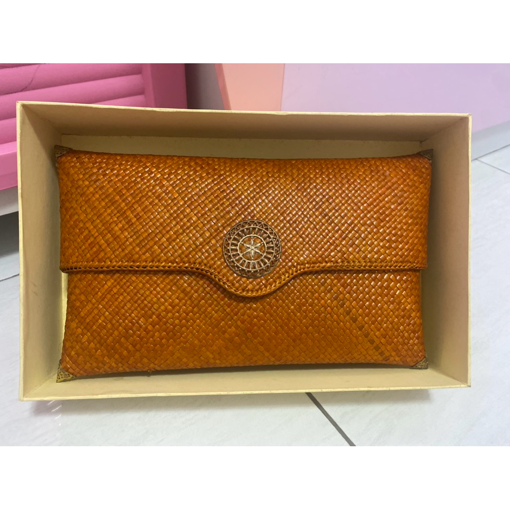 Tas Dompet anyam pandan slorok tasik Orange Large