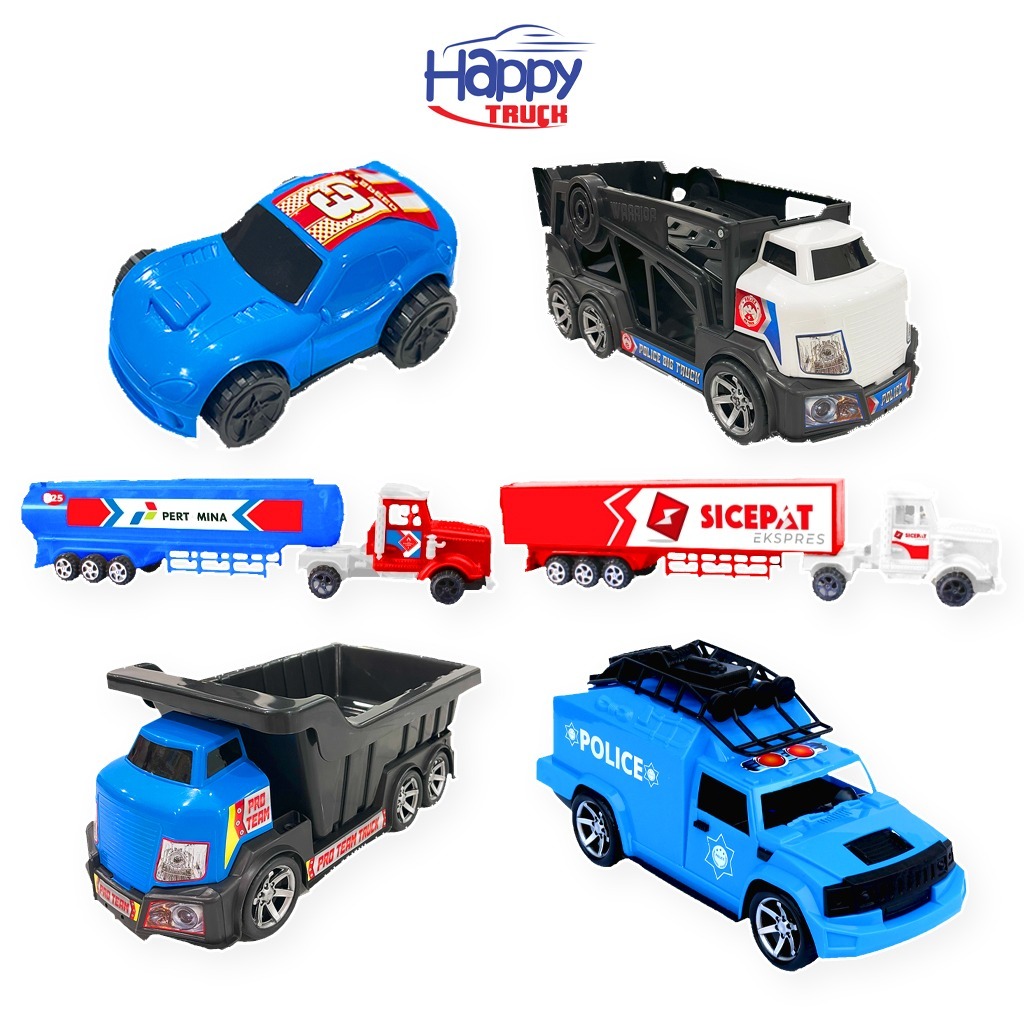 HAPPY TRUCK Mobil Jumbo Tanpa Baterai Pro Team Truck Road Warrior Police Big Truck Mobil Hammer Truk