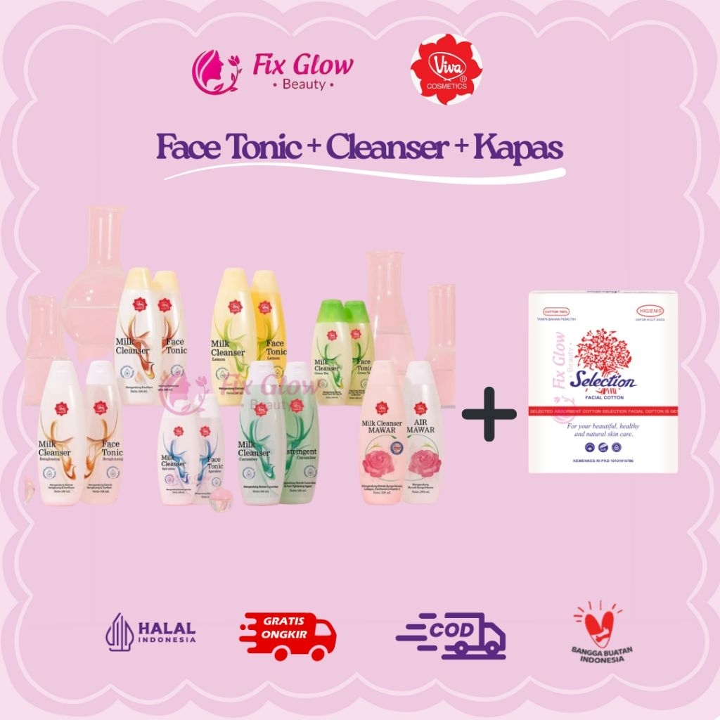 3IN1 PAKET HEMAT Viva Milk Cleanser+Face Tonic+Kapas Ukuran 35g All Varian Bengkoang | Green Tea | S
