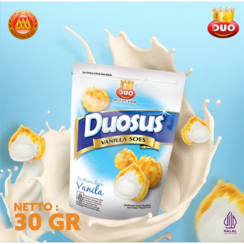 

DUO DUOSUS kue soes kering rasa Vanila@30gr(isi 3pcs/5pcs) Murahh meria