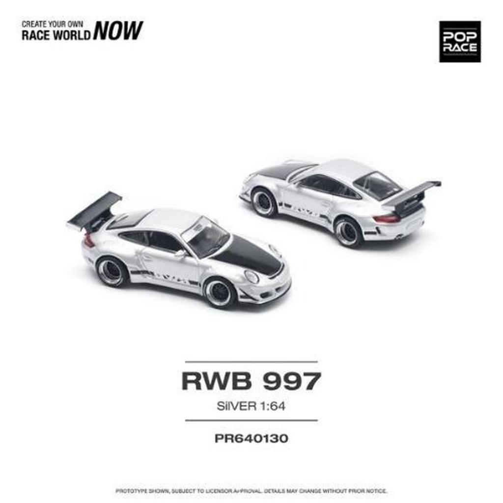 Pop Race Porsche RWB 997 Silver wide body  PR64-130 Mini Scale Diecast