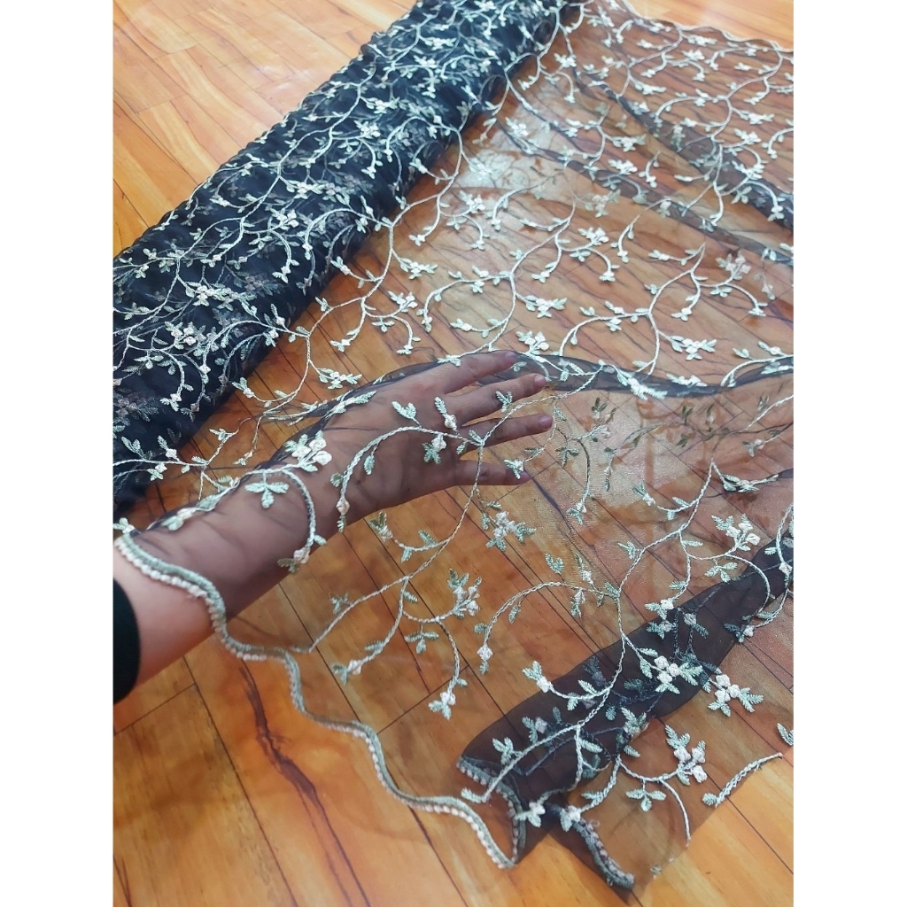 kain tile akar premium - kain tile akar mewah - kain tile motif timbul - kain tile meteran (hitam) c