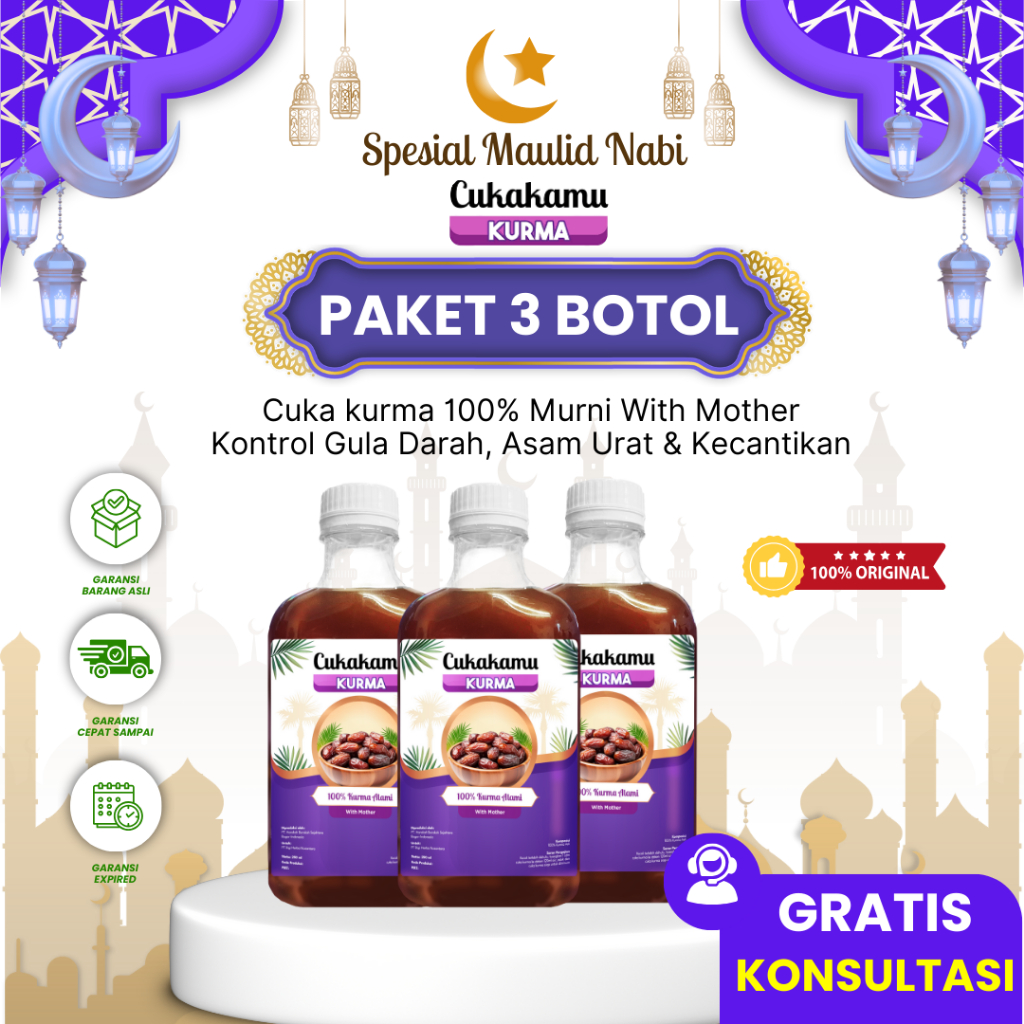 

CUKAKAMU Cuka Kurma 3 Botol Mencerahkan Wajah Putih Bersih Flek Hitam & Kerutan Hilang