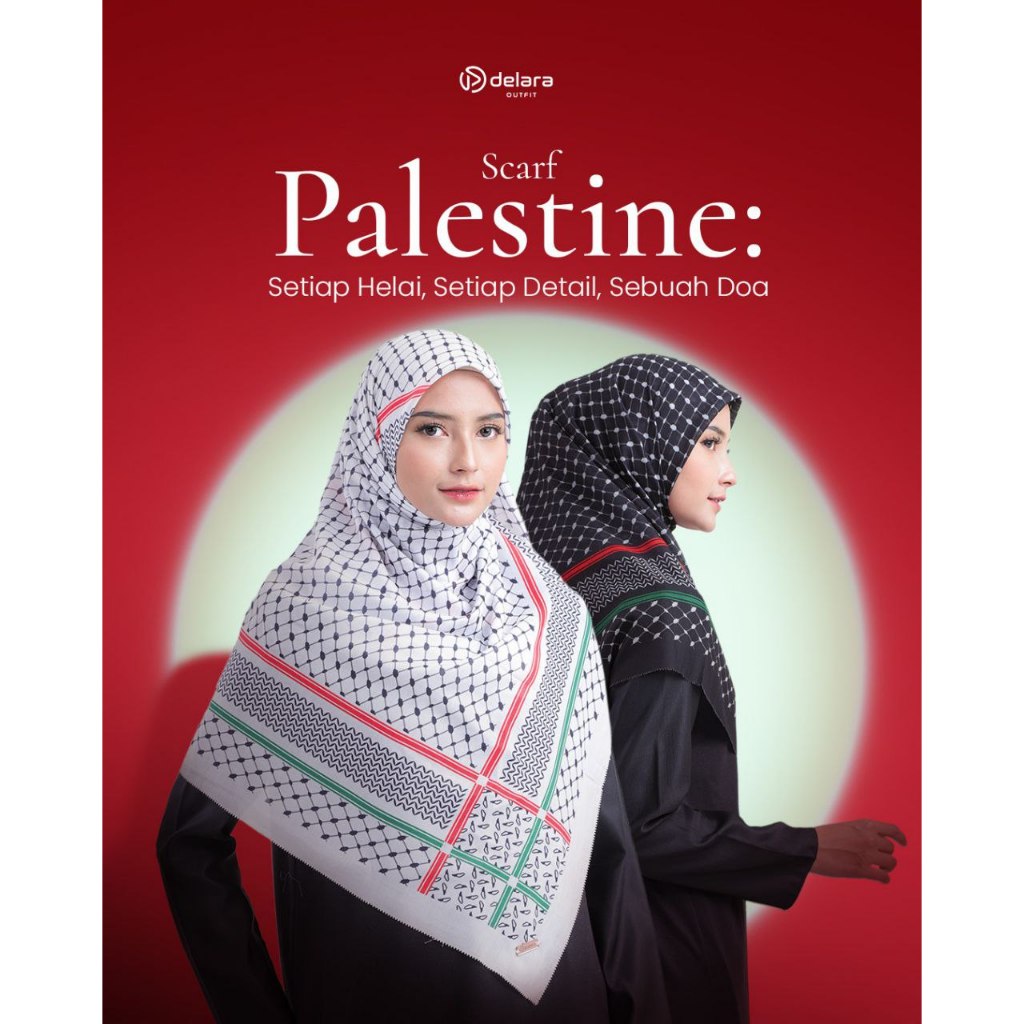SCARF HIJAB SEGIEMPAT PALESTINE BAHAN VOAL SIZE 120 BY DELARA | Scarf Hitam | | Scarf Putih |