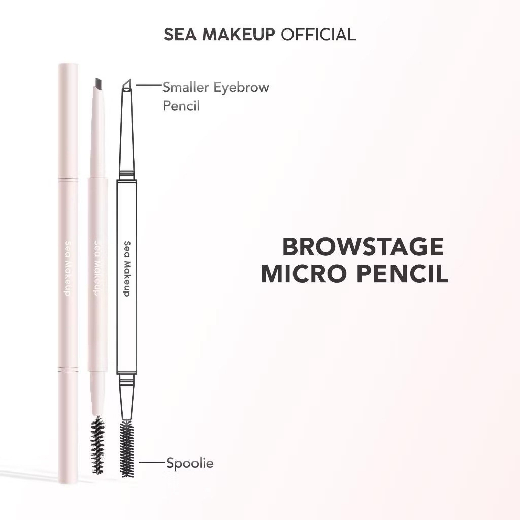 Sea Makeup Browstage Micro Pencil 2in1 – Pensil Alis Eyebrow Praktis dengan Spoolie untuk Alis Rapih