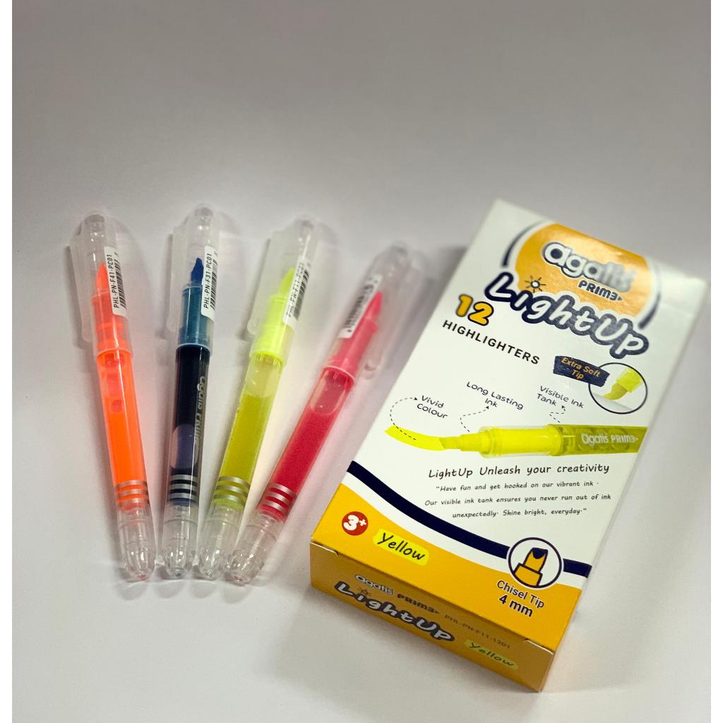 

highlighter pen AGATIS PRIME ( tube isi kelihatan) kode PEN TYPE satuan warna kuning / pink / blue / orange mirip zebra sparky