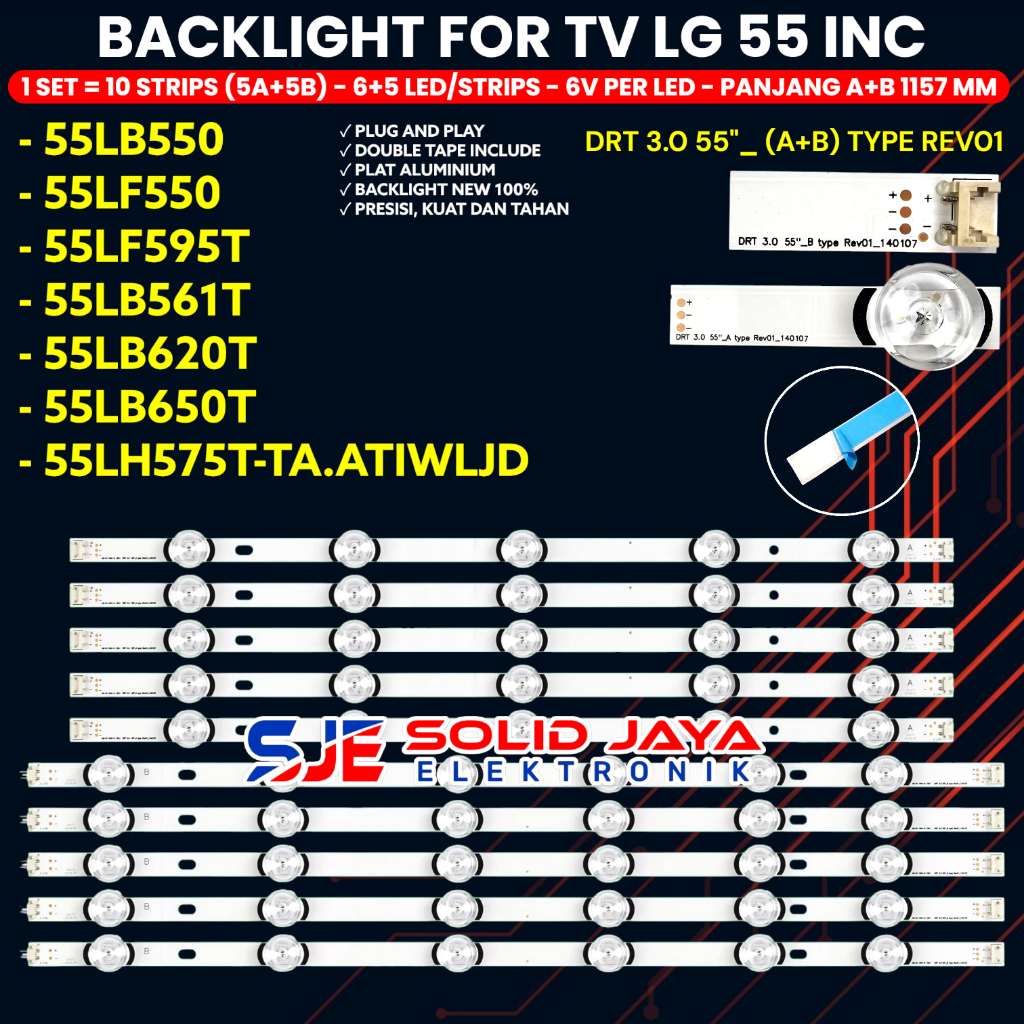 BACKLIGHT TV LED LG 55 INCH 55LB550 55LF550T 55LF595T 55LB561T 55LB650T 55LB582T 55LB575T 55LF550