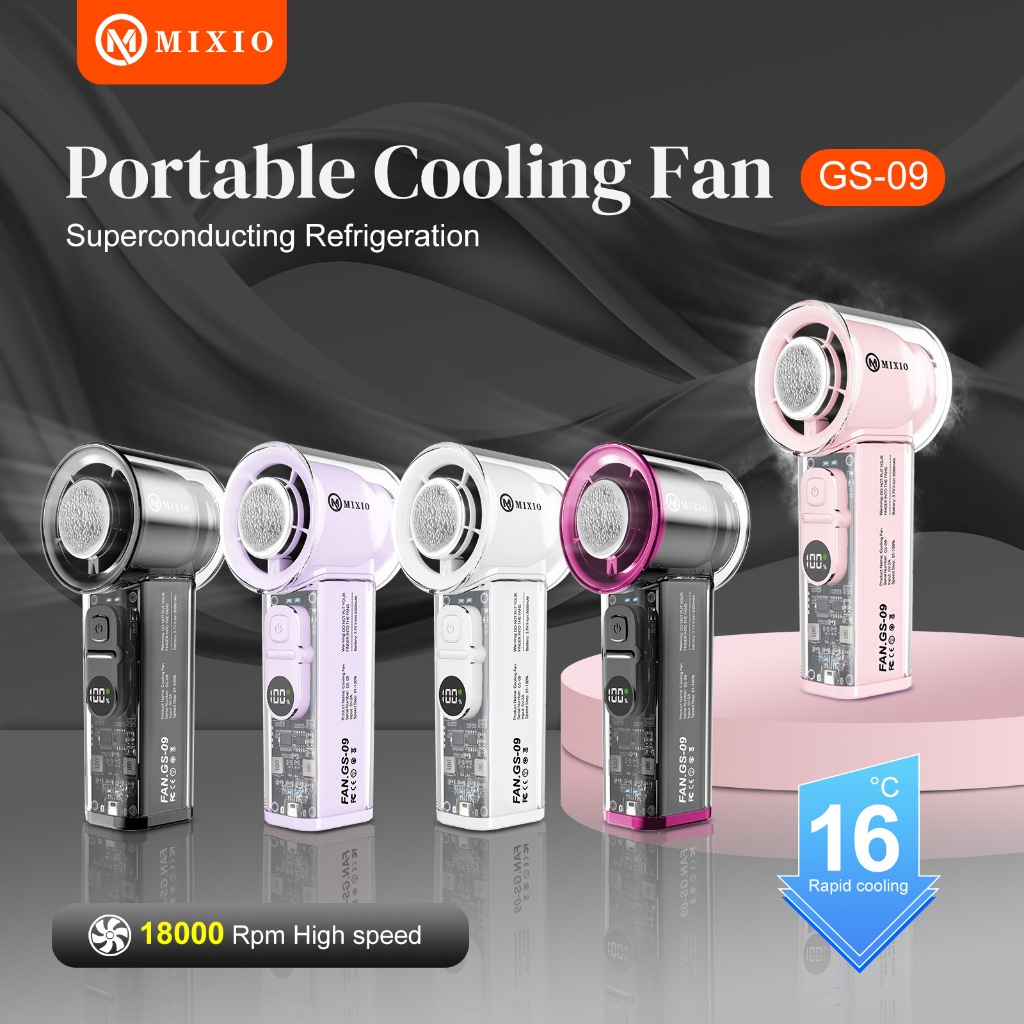 MIXIO GS-09 Transparant AC Cooling Fan Portable High Speed Kipas Angin Turbo Portable 18000Rpm Es Pe