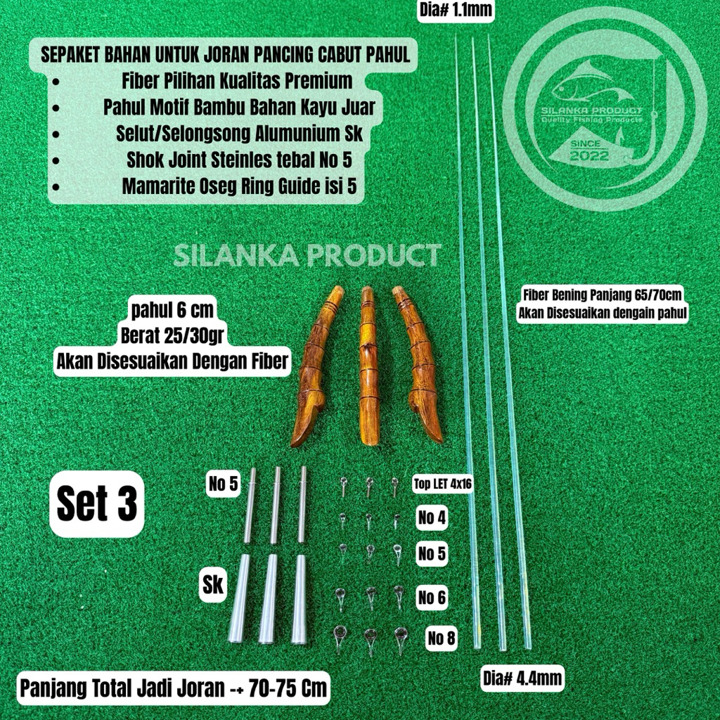 Sepaket Bahan Joran Pancing Cabut Pahul, motif Bambu kayu juar U/Jerpon 70-75cm fiber Bening