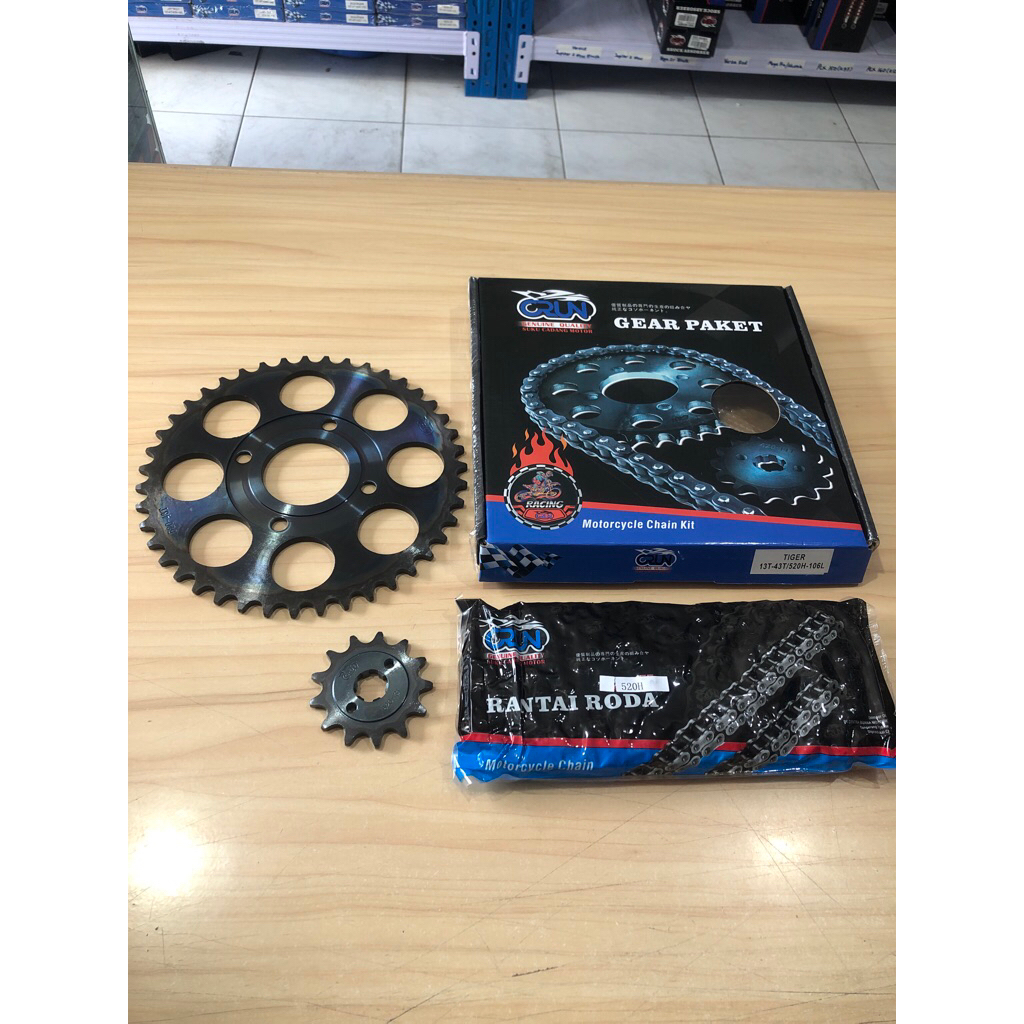 Crun GearSet RACING Tiger Old KCJ / Gear Gir Set Paket 520 13T-43T 520-106L Tiger 2000 / Tiger New R
