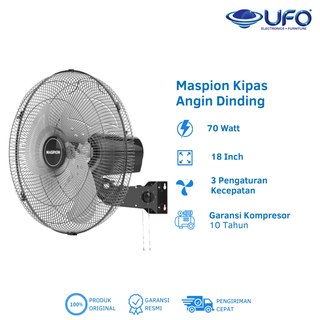 Maspion Kipas Angin | Industrial Fan | Ukuran 18 Inch | Ball Bearing | Motor Kuat 100% Gulungan Temb