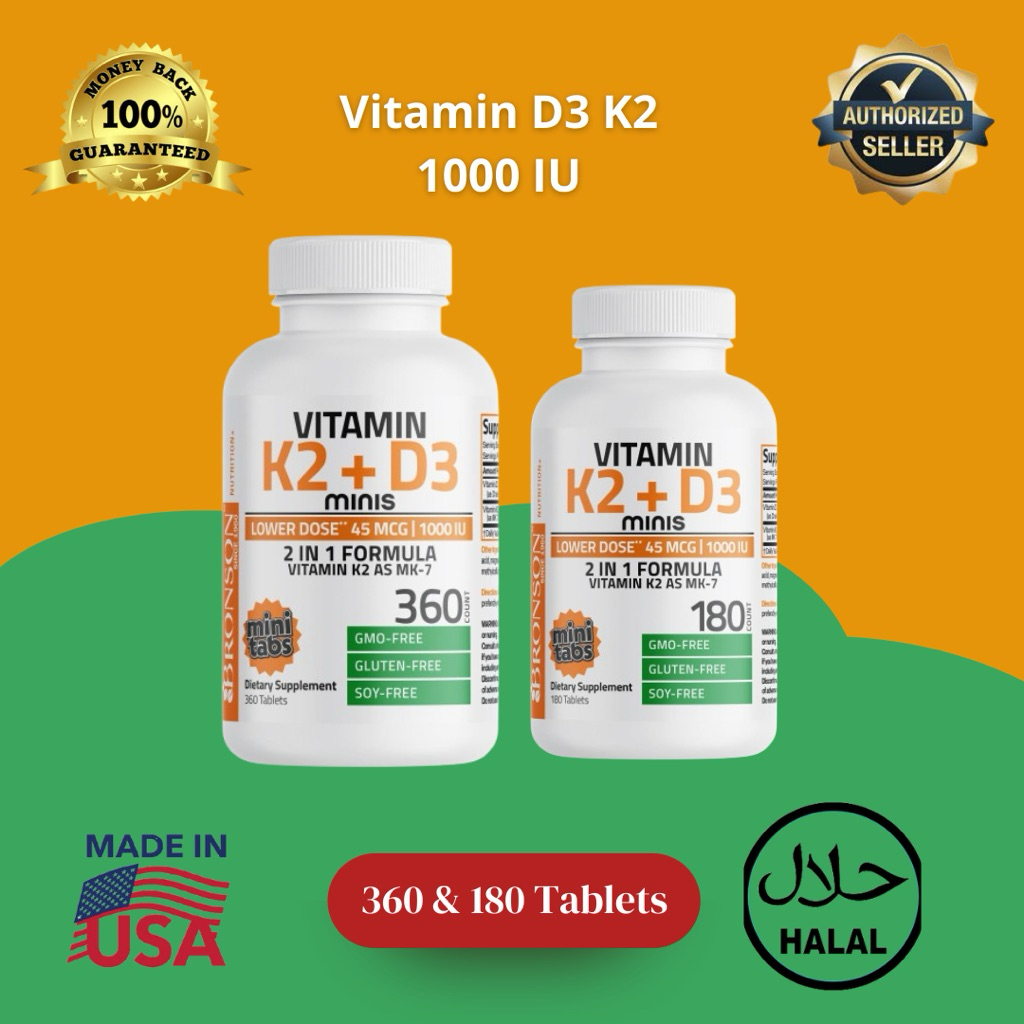 Vitamin D3 K2 1000 IU Bronson Original USA Vitamin Tulang D3 K2 Bronson