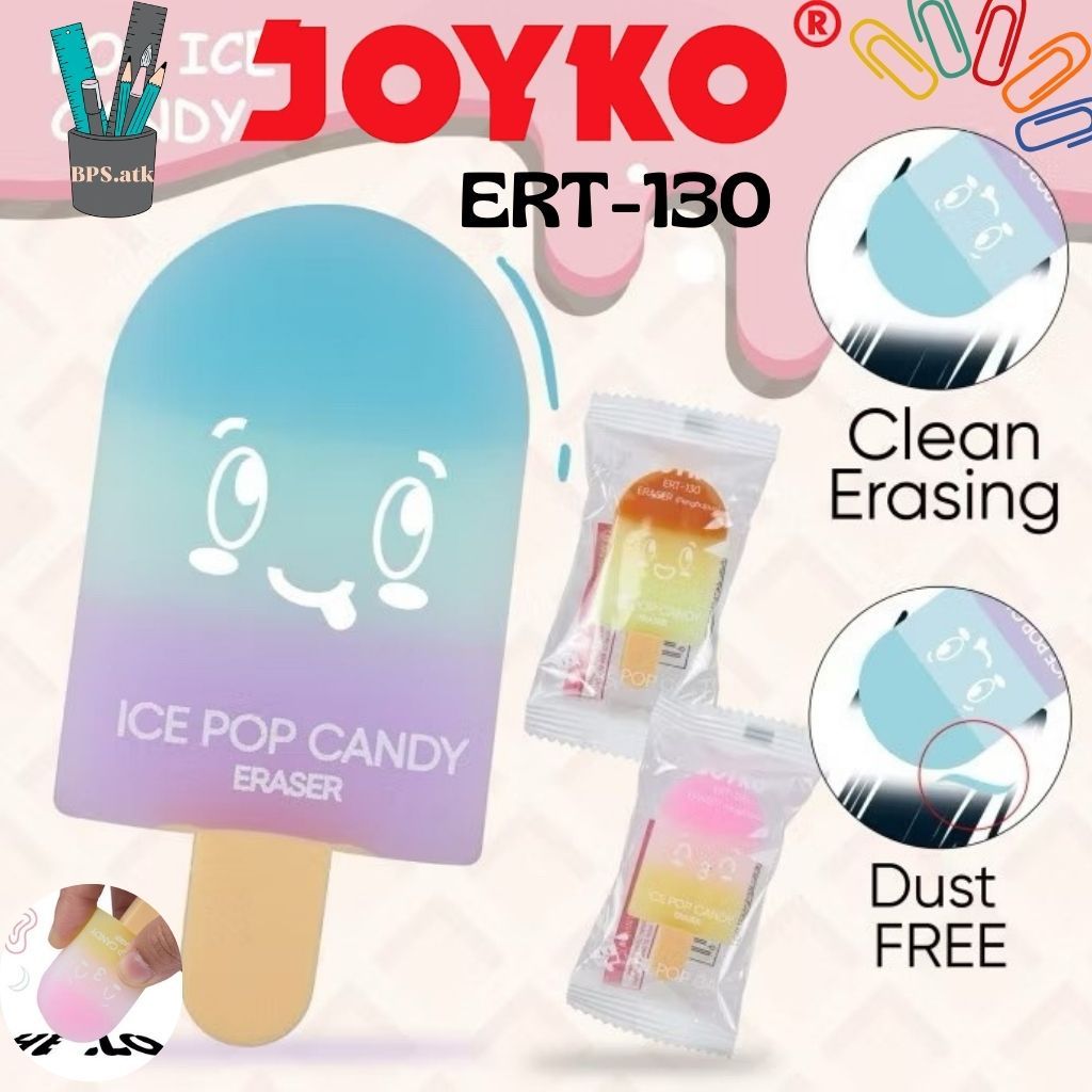 

(6/12 PCS) JOYKO Cute Eraser Penghapus ERT-130 Pop Ice Candy Warna Pastel – Bersih