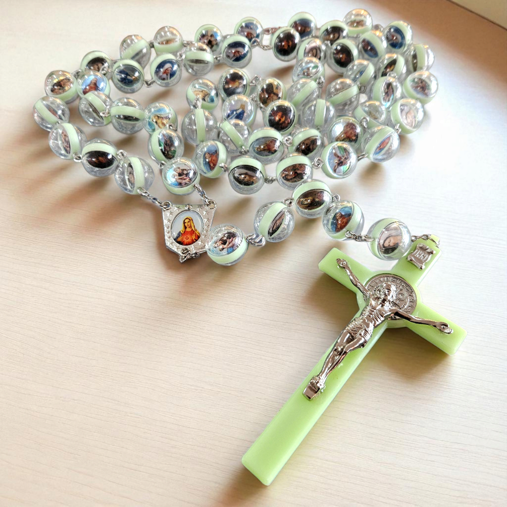 Rosario Dinding Fosfor Gambar Rohani Menayala dalam gelap Salib Benediktus P7/4