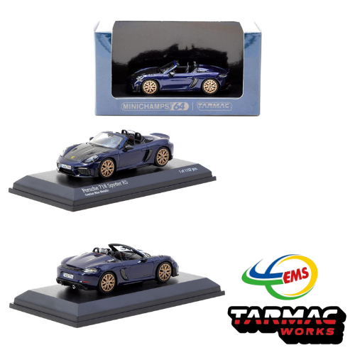 T64MC-008-GB - MINICHAMPS X Tarmac Works 1/64 Porsche 718 Spyder RS Gentian Blue Metallic