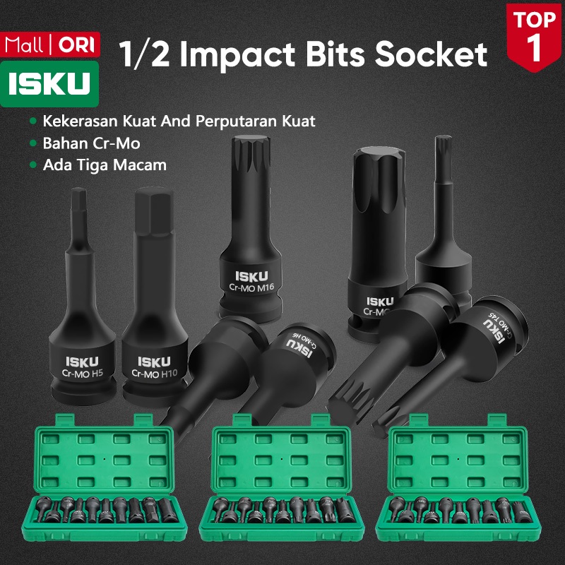 ISKU Mata Socket 1/2 Inch Impact Sok Bits Driver Hex shock Set Tools M5-M18