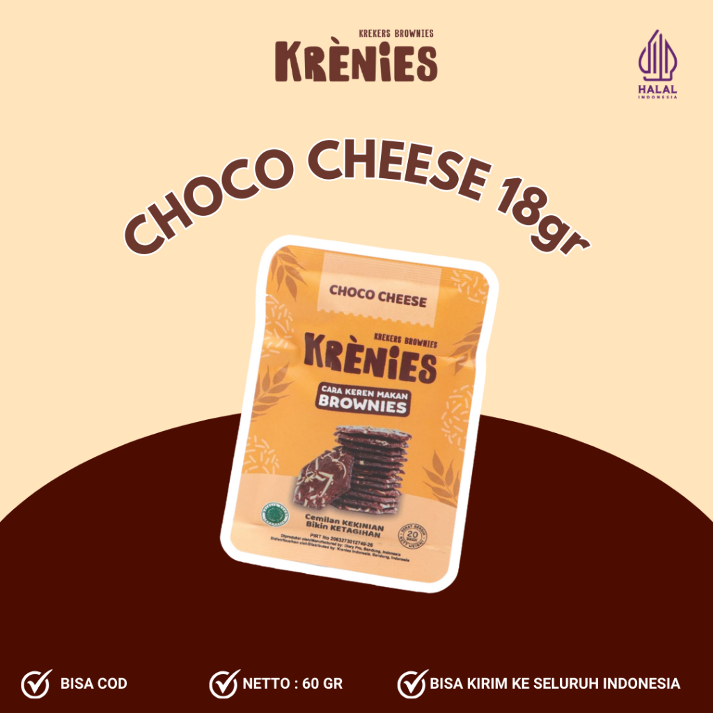 

KRENIES (KREKERS BROWNIES) - CEMILAN MANIS CRISPY BROWNIES KERING VARIAN CHOCO CHEESE MINI 18 GR