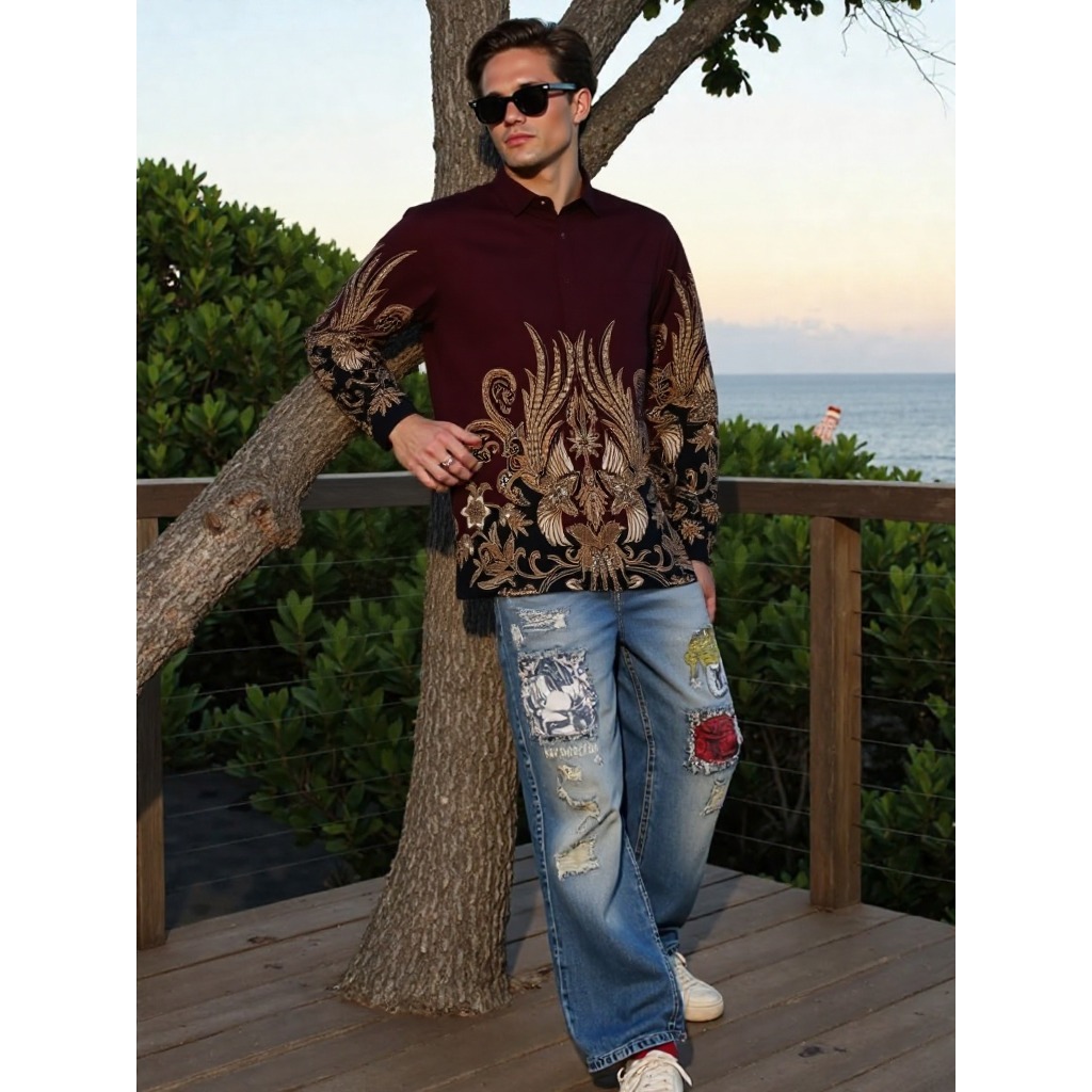 Hot Deals Benhill Kemeja Pria Batik Panjang Maroon A320-36F