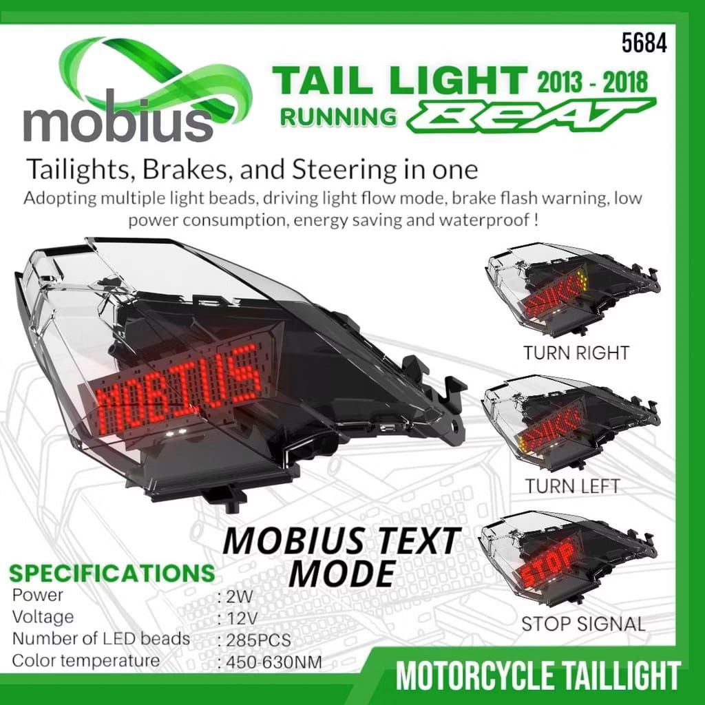 lampu stop led animasi text beat 2013-2018 lampu belakang led animasi text beat 2013-2018