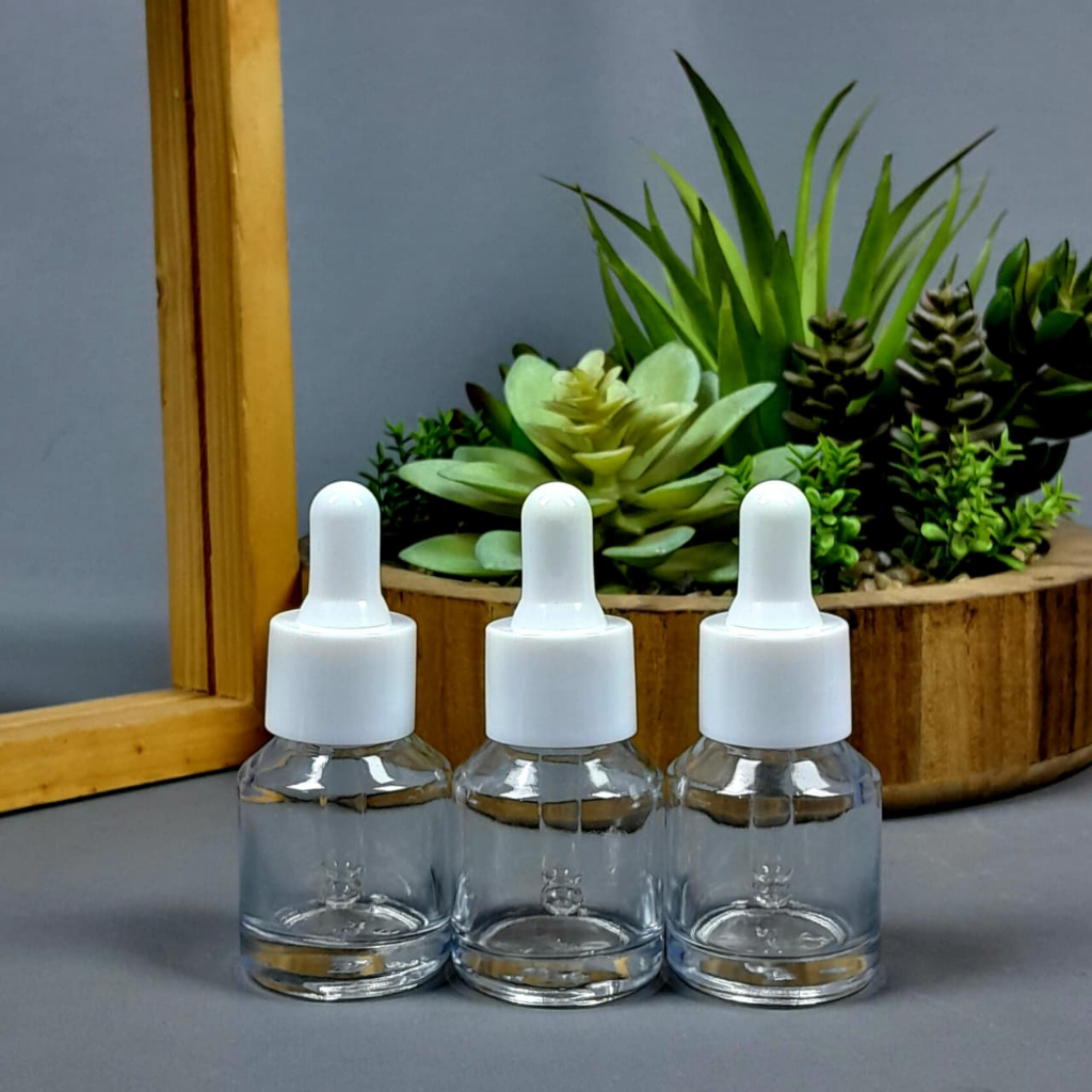 Botol Kaca Pipet 15 Ml Natural Bahu Miring / Botol Serum 15 Ml / Botol Pipet 15 Ml Clear / Botol Ste