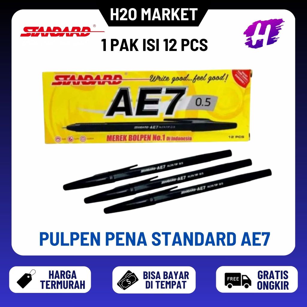 

❤️H2O❤️ Pulpen Standard AE7 HITAM ( 1 Pak = 12 Pcs )