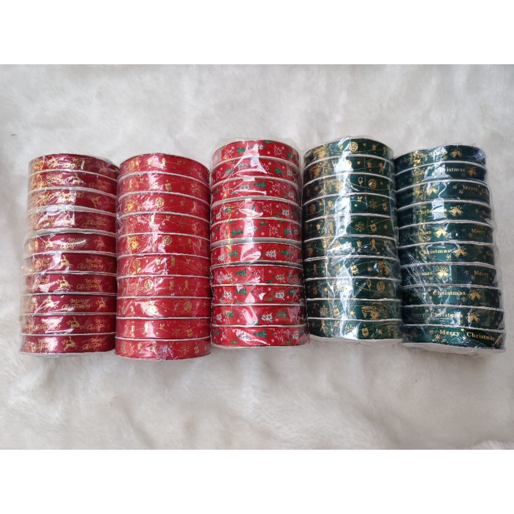 

Pita satin motif natal 1,2 cm per rol 20 yard