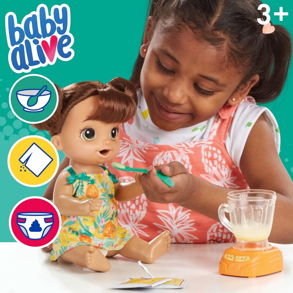 STOK TERBATAS BABY ALIVE MAGICAL MIXER BABY DOLL TROPICAL TREAT WITH BLENDER ACCESSORIES, DRINKS,