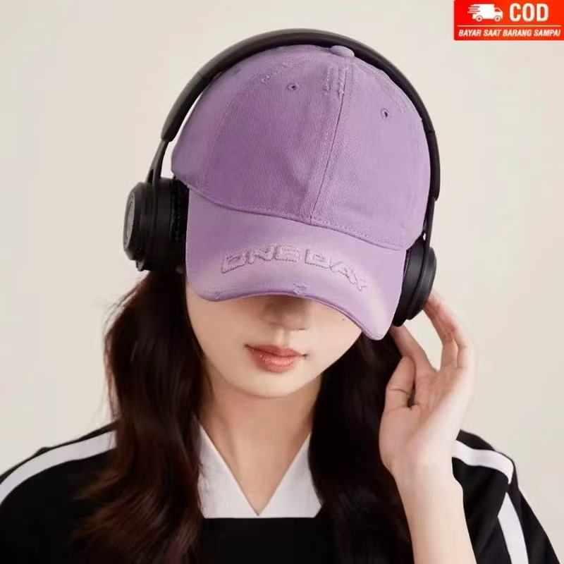 SOLVOTOPI - 312 Topi Baseball Wanita Hat Model Wash Bordir Simple Motif Sobek Korean Style Material 