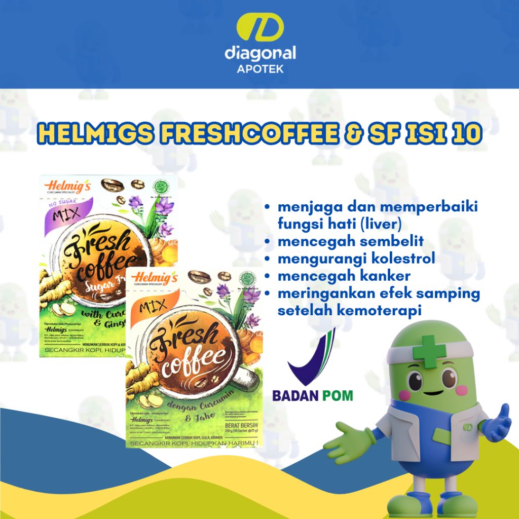 

Helmigs Fresh Coffe Box 10 Sachet untuk mencegah sembelit, menjaga kesehatan liver, mnegurangu kolestrol