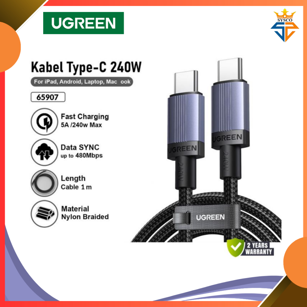 Ugreen Kabel Data USB-C to C 240W PPS PPS2.0 PD3.1 Fast Charging PD Nylon Braided - 65907