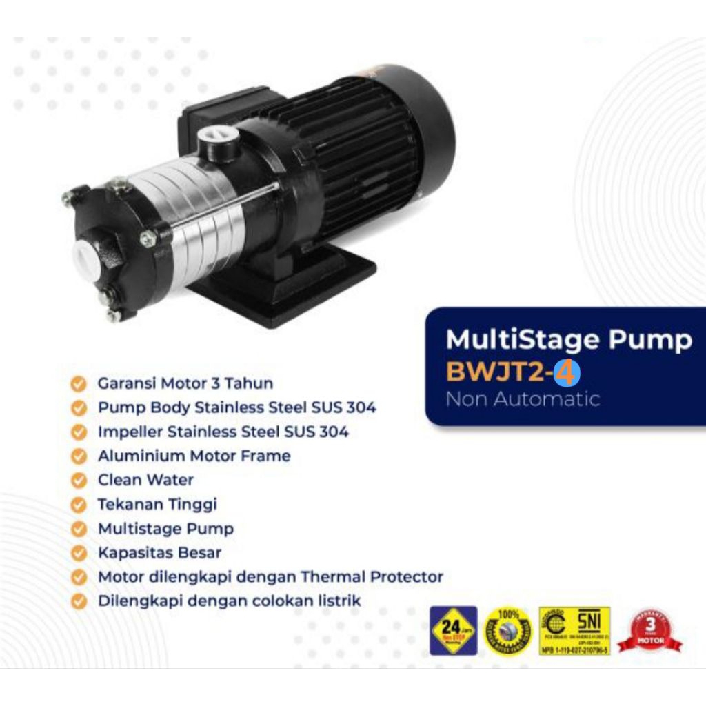 Pompa Booster Multistage Shimizu BWJT2-4 Non Auto | STAINLESS STEEL