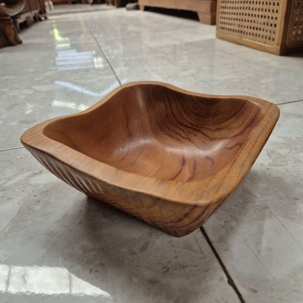 tempat buah kayu jati ukir salur garis ditepi