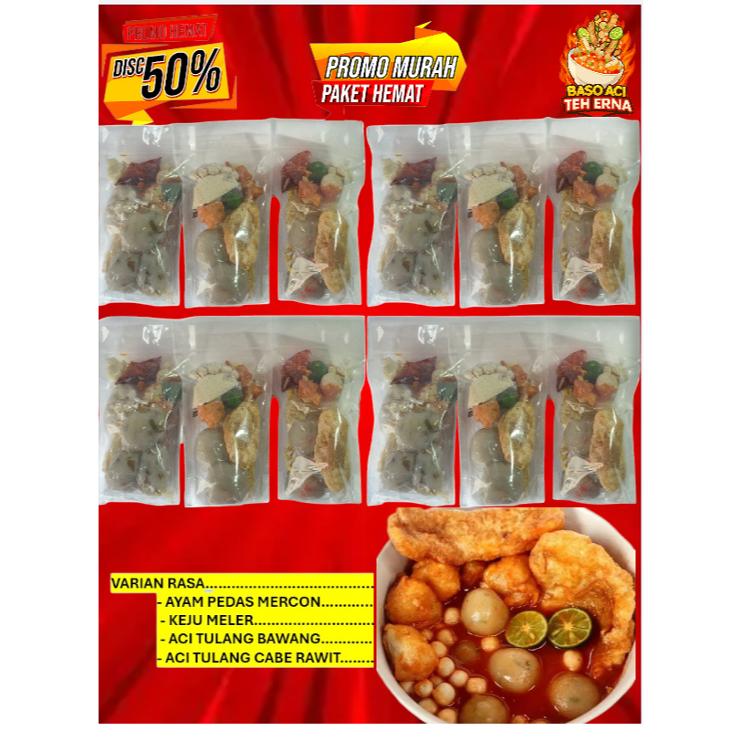 

BASO ACI INSTAN VARIAN RASA LENGKAP DENGAN PILUS, SOMAY, MIE DAN TAHU KERING SUPER PEDASS TERMURAH