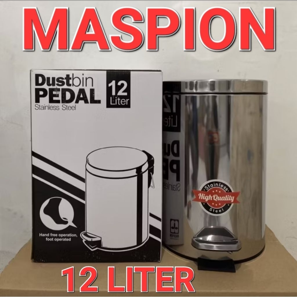 MASPION TEMPAT SAMPAH INJAK STAINLESS 12 LITER/TEMPAT SAMPAH PEDAL DUSTBIN 12 LITER