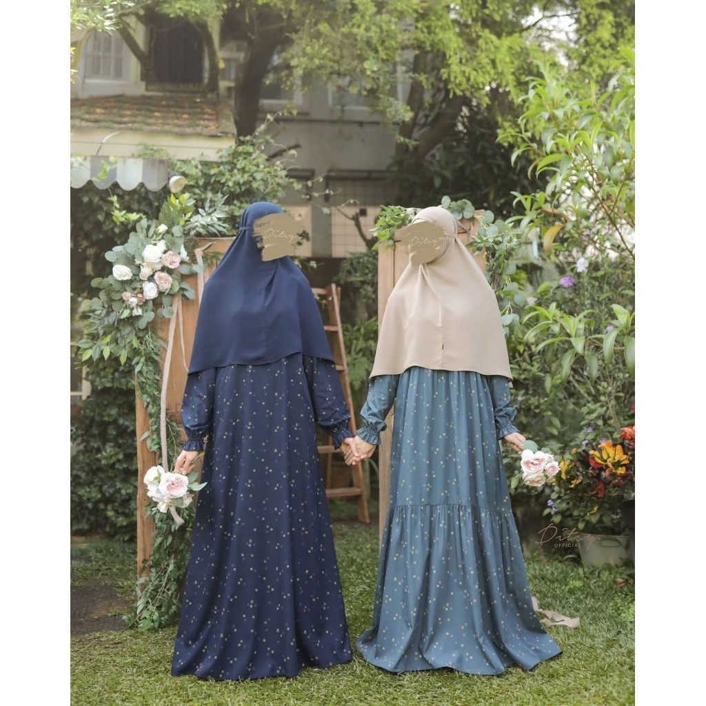 Patsy Dark Blue Ditsy September Base Viscose Series 4 Gamis Mewah Premium Eksklusif  Adem Rayon