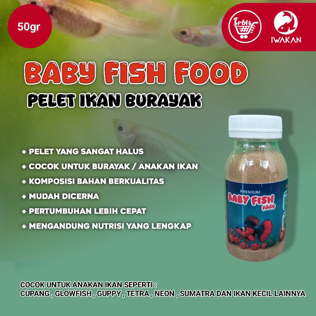BABY FISH FOOD / Pelet Ikan Burayak 50gr - Cocok untuk ikan burayak / Anakan Ikan Cupang , Guppy , S