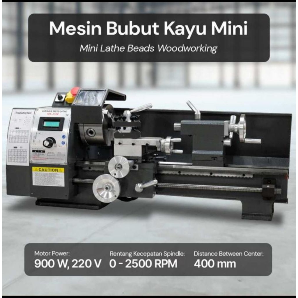 Mesin Bubut Mini MX210V Bubut Logam Kayu 900Watt Mini Lathe Woodworking 400mm GEAR BESI
