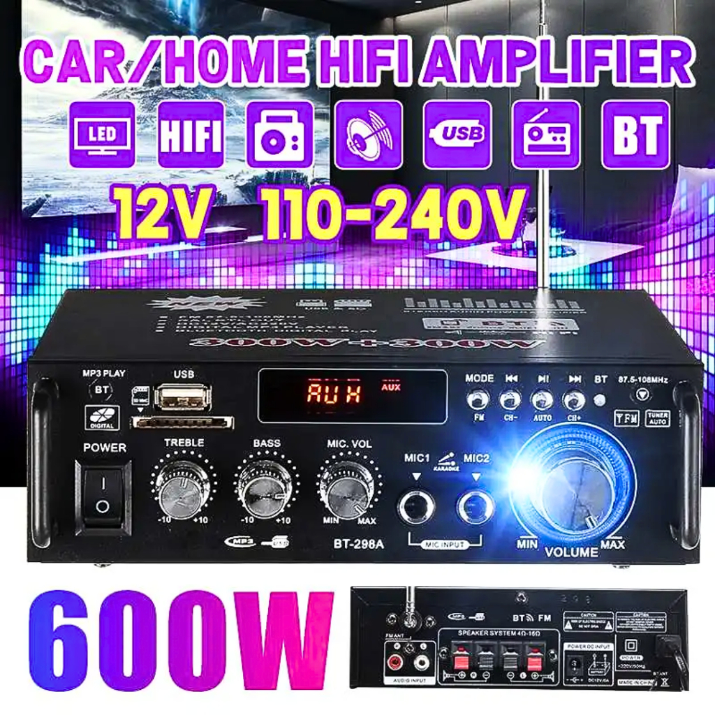 Ampli Amplifier Karaoke Masjid Bluetooth Super Bass Rumahan Eq Mixer 600W Av-298Bt