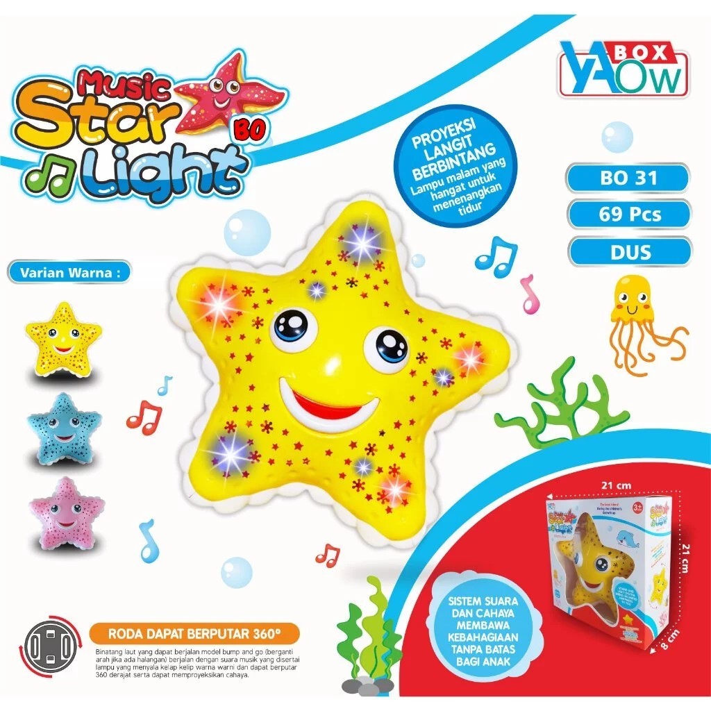 Mainan Anak Bintang Berjalan Music Star Light - Mainan Bintang Laut Bisa Berjalan Ada musik lampu