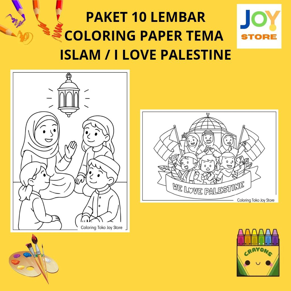 

PAKET 10 Lembar Kertas Gambar Mewarnai Tema Islam / Islami / Masjid / I Love Palestine Ukuran A4 150 gsm - Coloring Paper 151