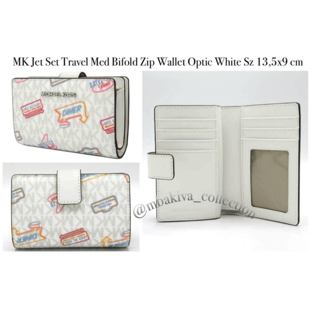 MK Jet Set Travel Med Bifold Zip Wallet Optic White
