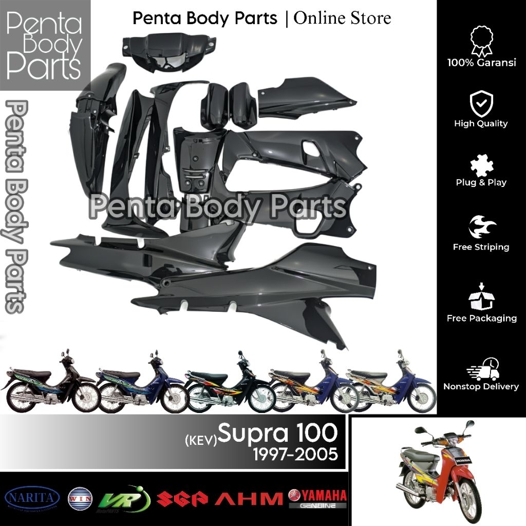 Full Set Cover Body Halus Honda Supra 100 (KEV) - Ful Bodi Halus Astrea Supra X XX V Fit 1997-2005