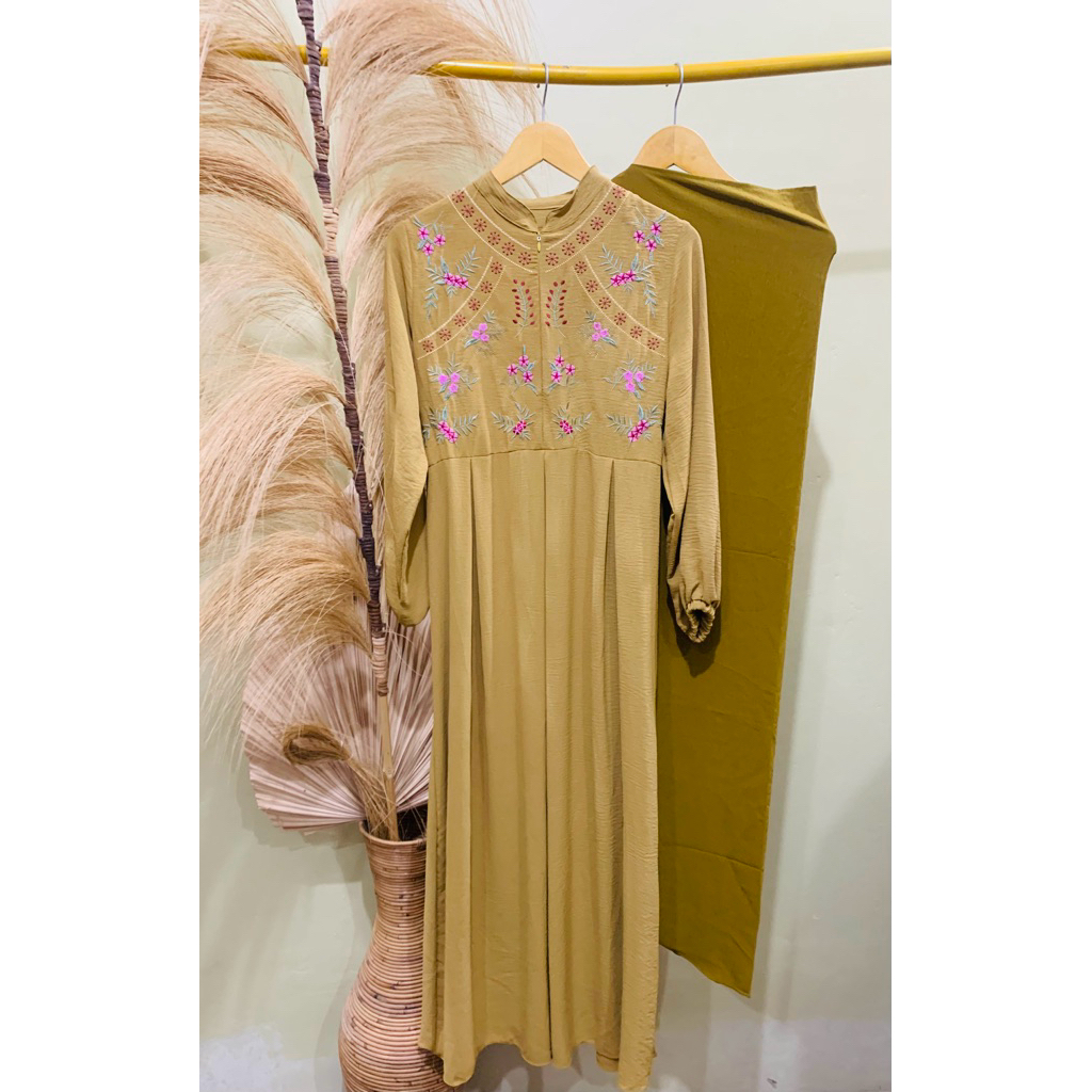 Gamis hijab kuning kunyit bordir murah