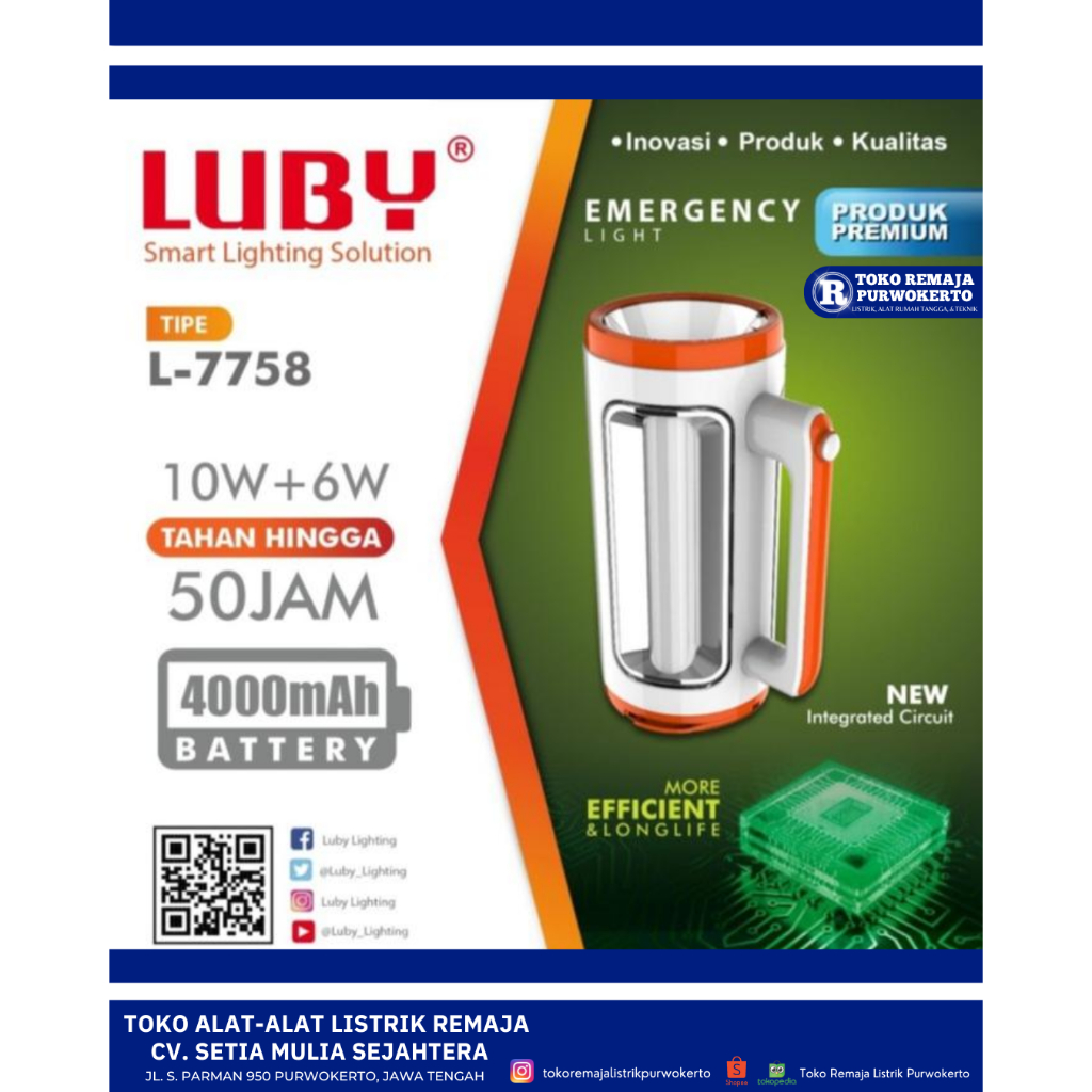 SENTER LUBY EMERGENCY 10W + 6W LUBY 50 LED SMD LUBY - 7758