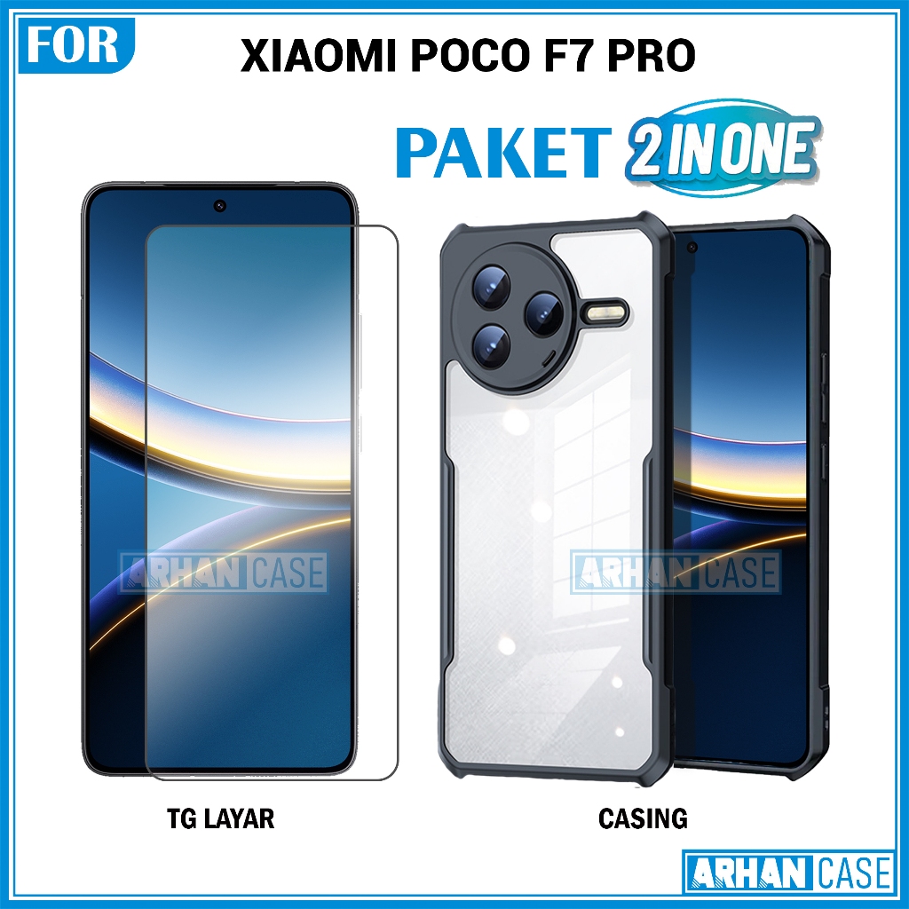 Paket Double 2in1 Case Fusion Xiaomi Poco F7 Pro F7 Ultra Casing Shockproof Transparan Tempered Glas